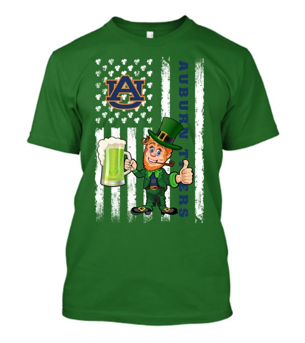 Auburn Tigers Leprechaun Holding Beer With Shamrocks St Patrick's Day T-Shirt