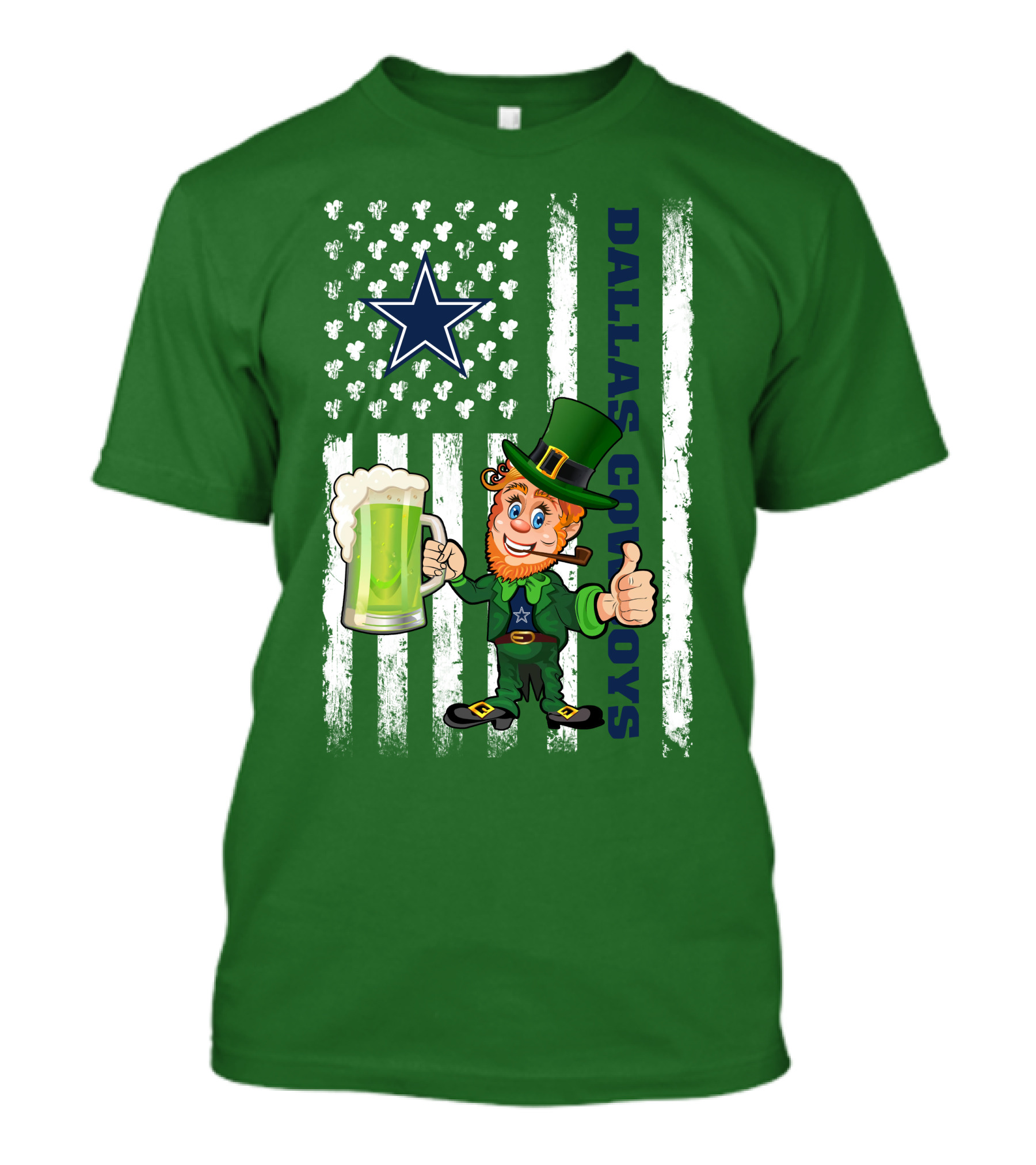 Dallas Cowboys St Patrick's Day Leprechaun Flag Beer Shamrocks Star T-Shirt