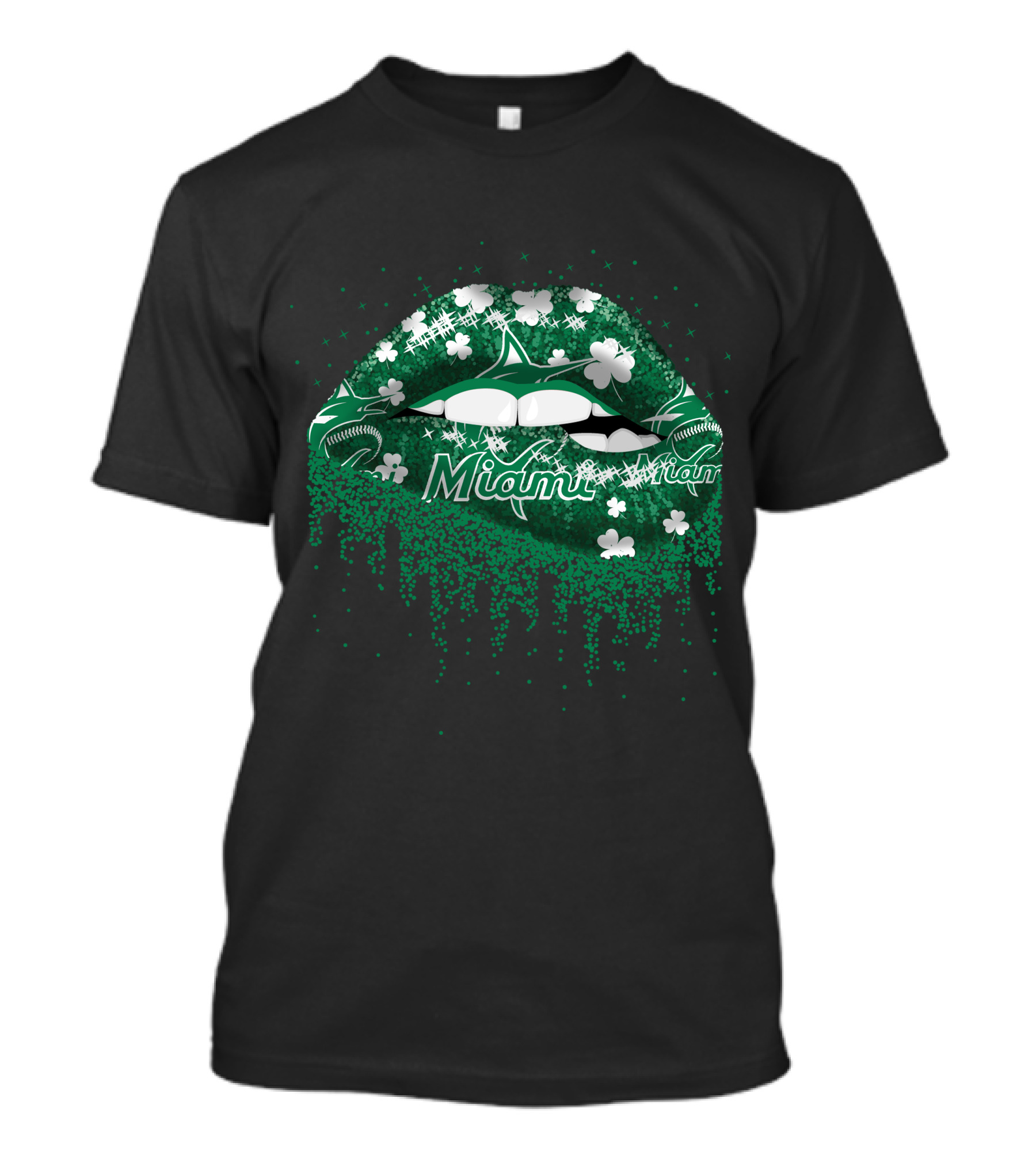 Miami Marlins Green Sparkling Shamrock Lips T-Shirt