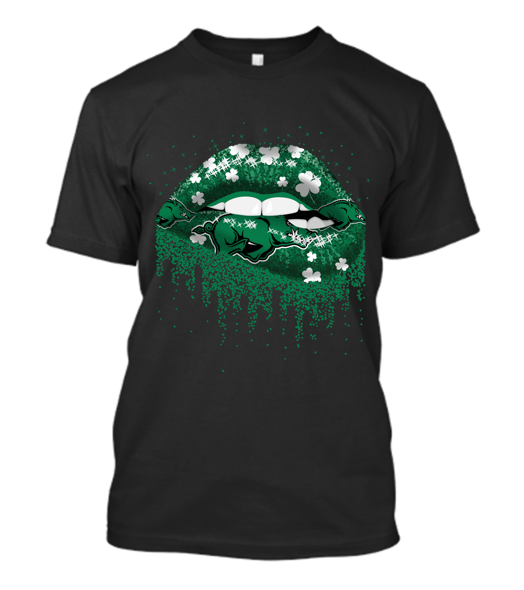 Arkansas Razorbacks Green Lips With Shamrocks T-Shirt