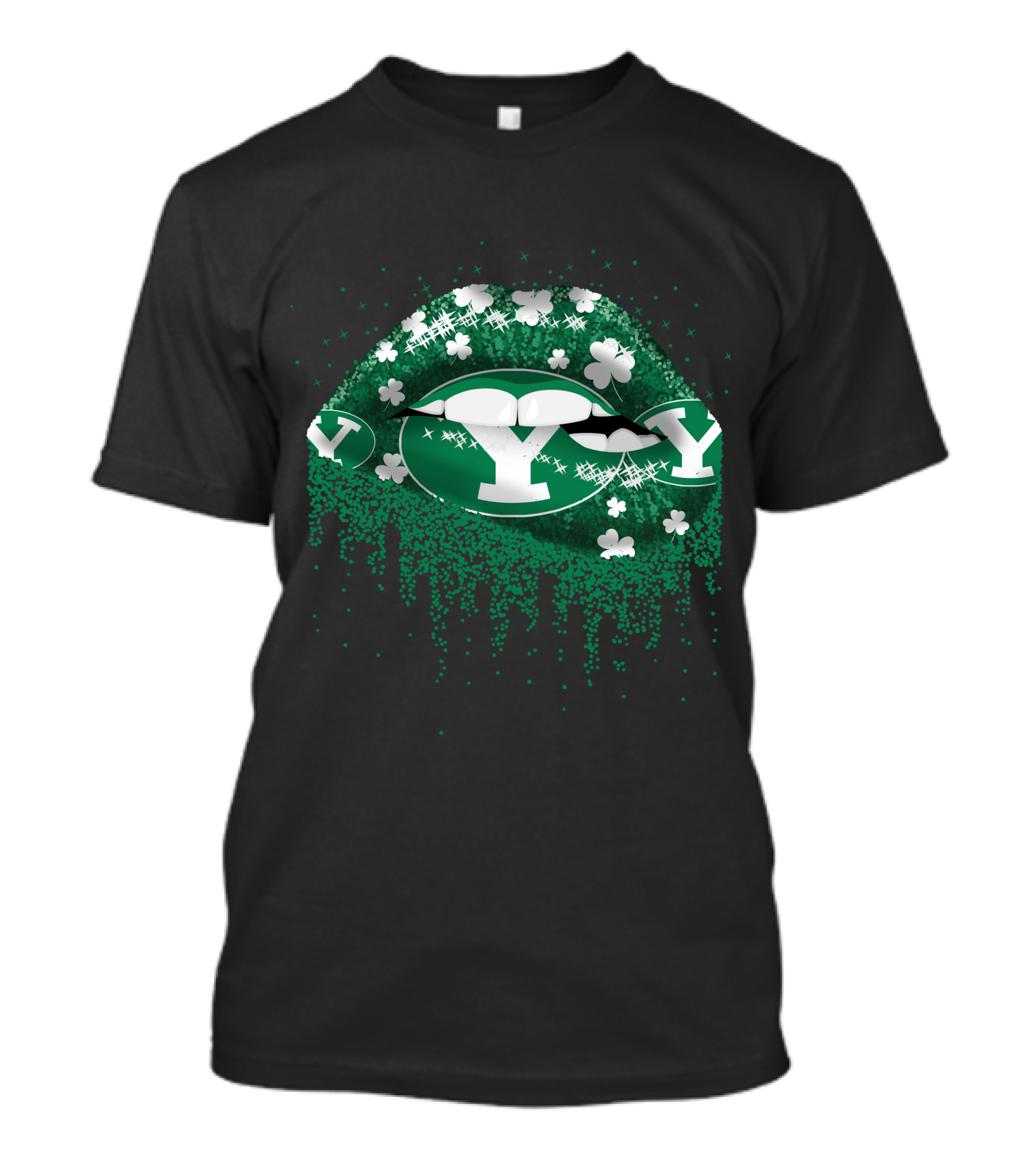BYU Cougars Lips With Green Glitter And Shamrock T-Shirt