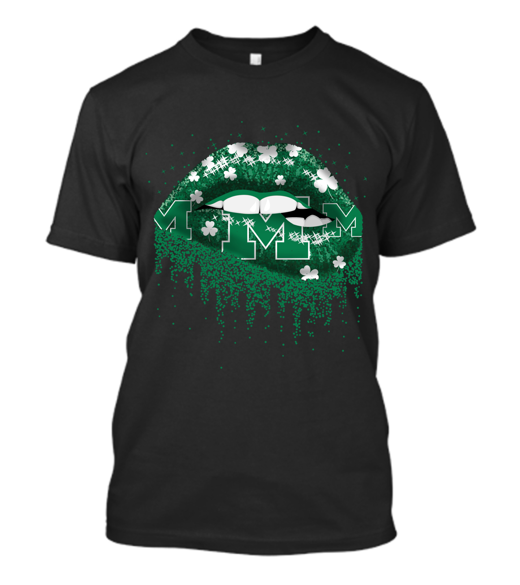 Michigan Wolverines Lips Glitter Shamrock M Drip T-Shirt