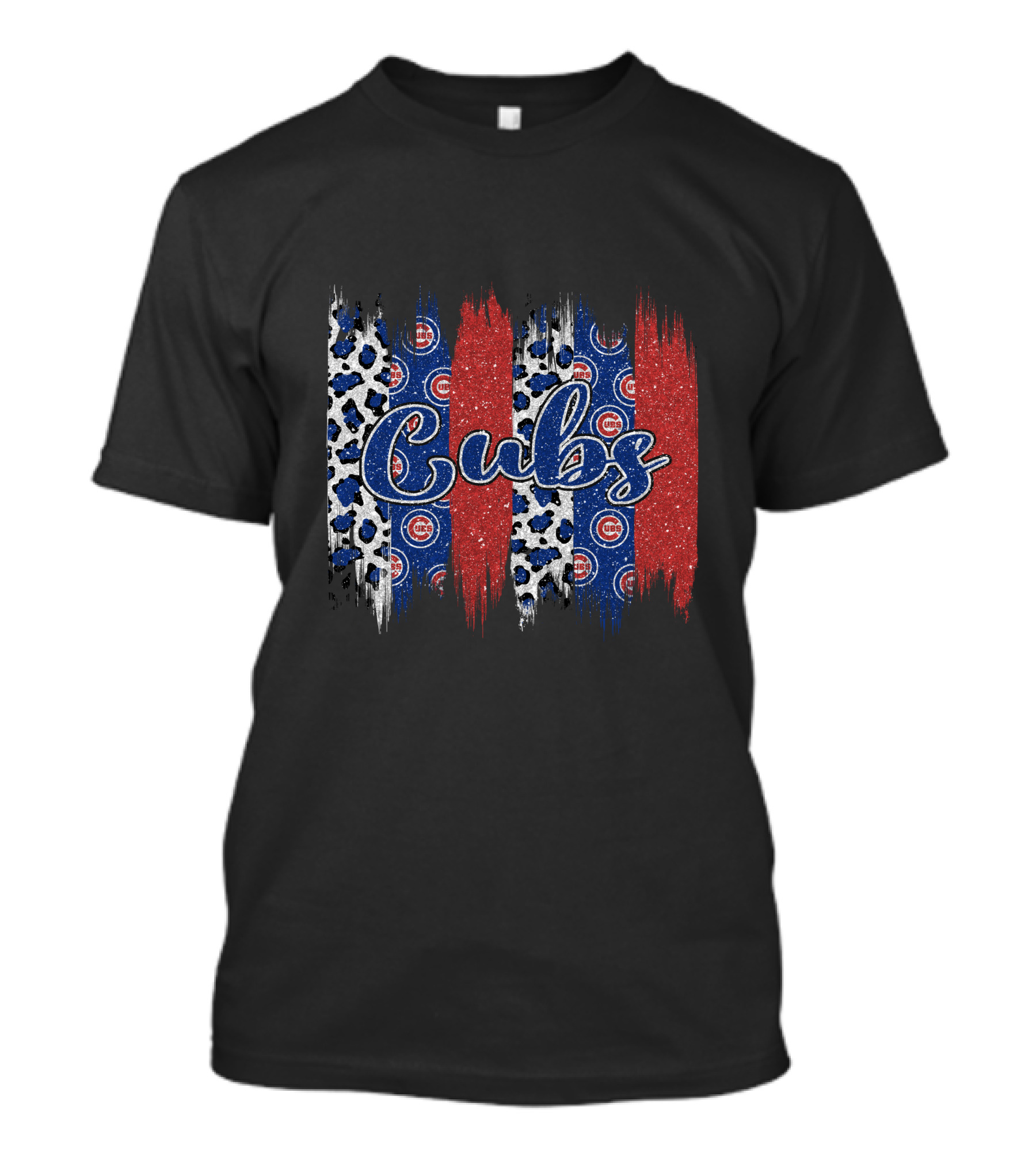 Cubs Leopard Pattern Red Blue Brushstroke T-Shirt