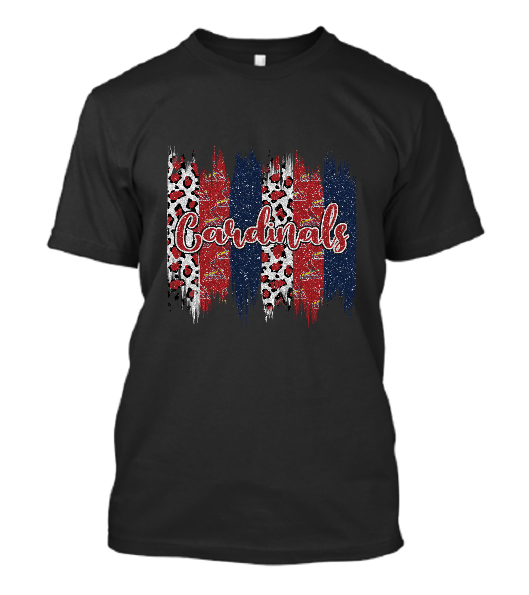 Cardinals Brushstroke Leopard Red White Blue Stars T-Shirt