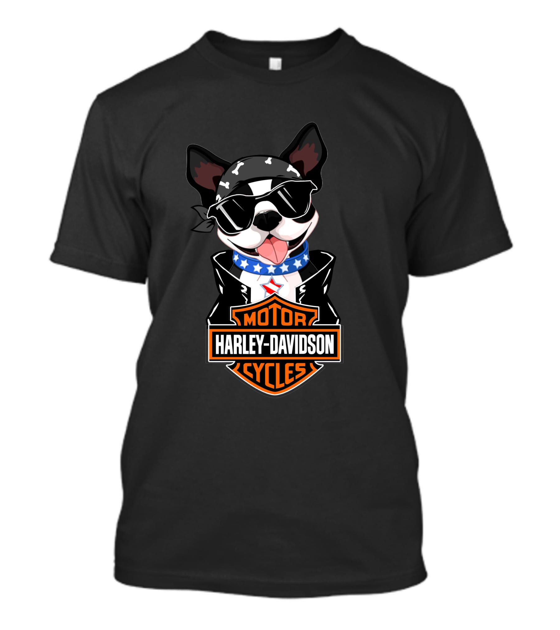 Harley Davidson Boston Terrier Motorcycle American Flag Scarf T-Shirt