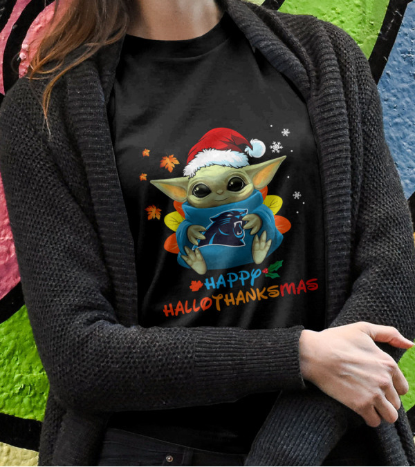 Carolina Panthers Baby Yoda Happy Hallothanksmas T-Shirt