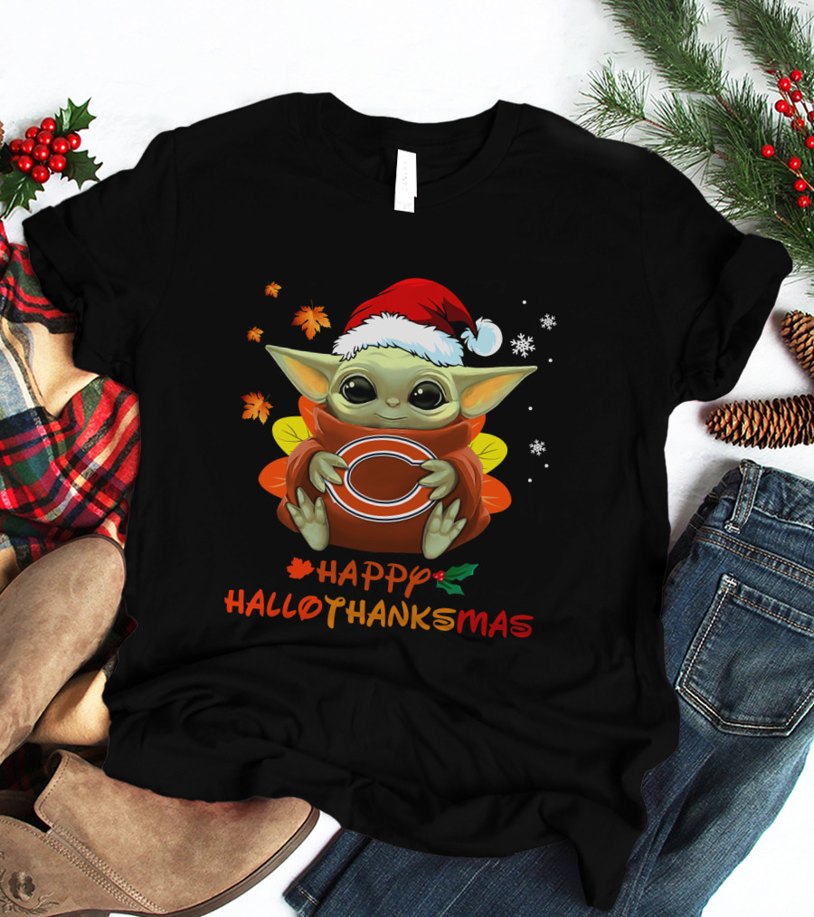 Chicago Bears Baby Yoda Hallothanksmas Happy Holidays 505 L1PTT T-Shirt
