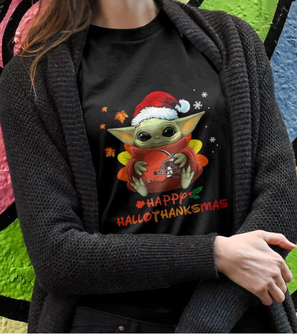 Cleveland Browns Baby Yoda Happy Hallothanksmas T-Shirt