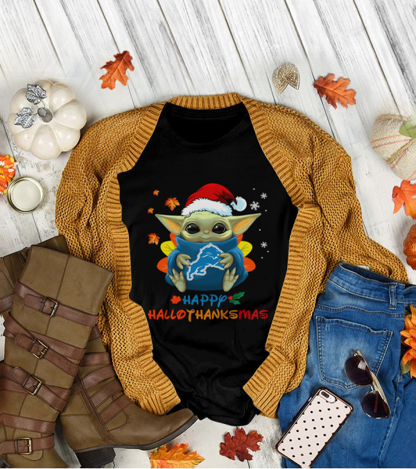 Happy Hallothanksmas Detroit Lions Baby Yoda Holiday 505 L1PTT T-Shirt