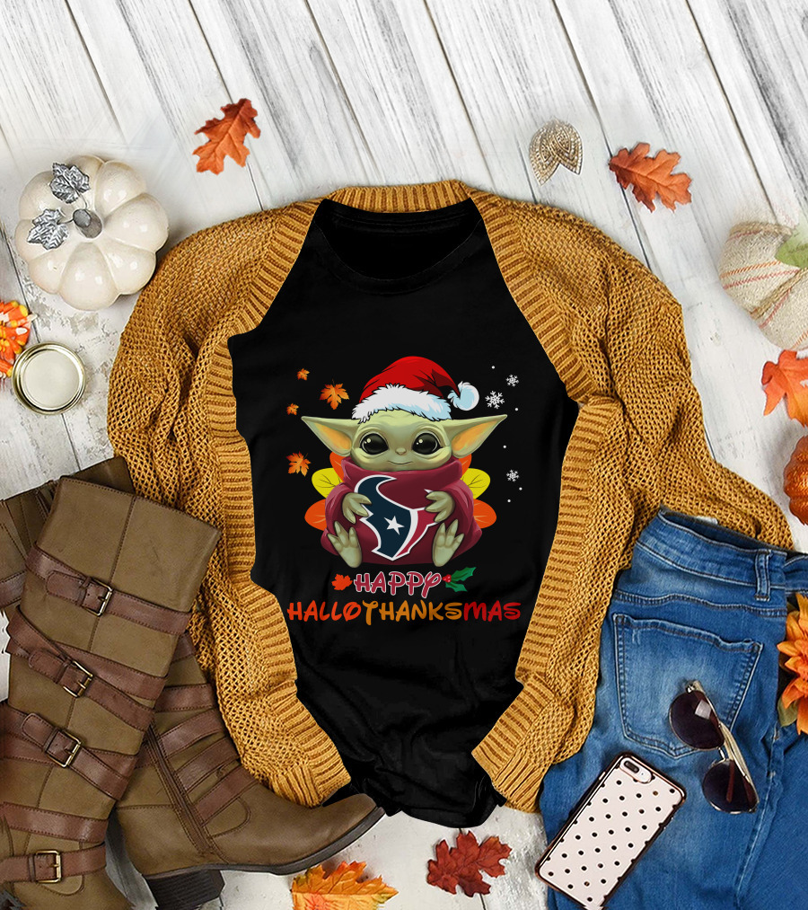 Happy Hallothanksmas Houston Texans Baby Yoda 505 L1PTT T-Shirt
