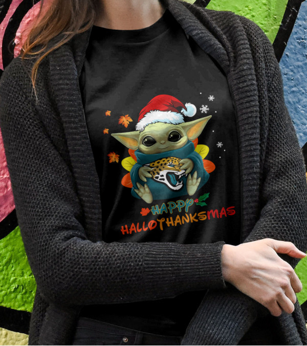 Jacksonville Jaguars Baby Yoda Happy Hallothanksmas T-Shirt