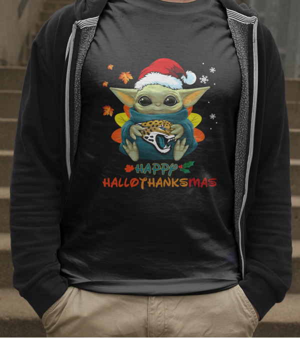 Jacksonville Jaguars Baby Yoda Happy Hallothanksmas T-Shirt