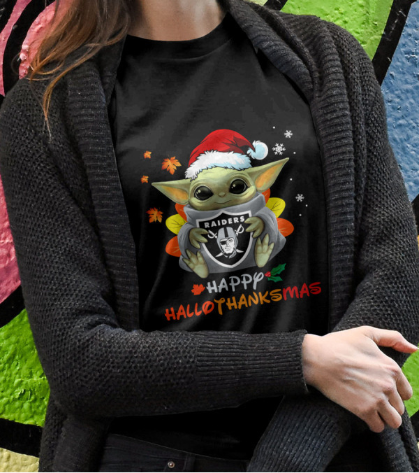 Las Vegas Raiders Baby Yoda Happy Hallothanksmas 505 L1PTT T-Shirt