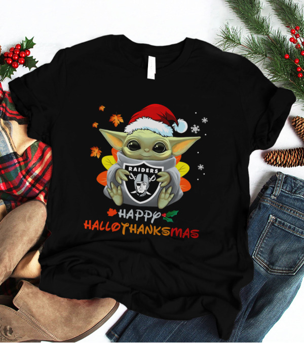 Las Vegas Raiders Baby Yoda Happy Hallothanksmas 505 L1PTT T-Shirt