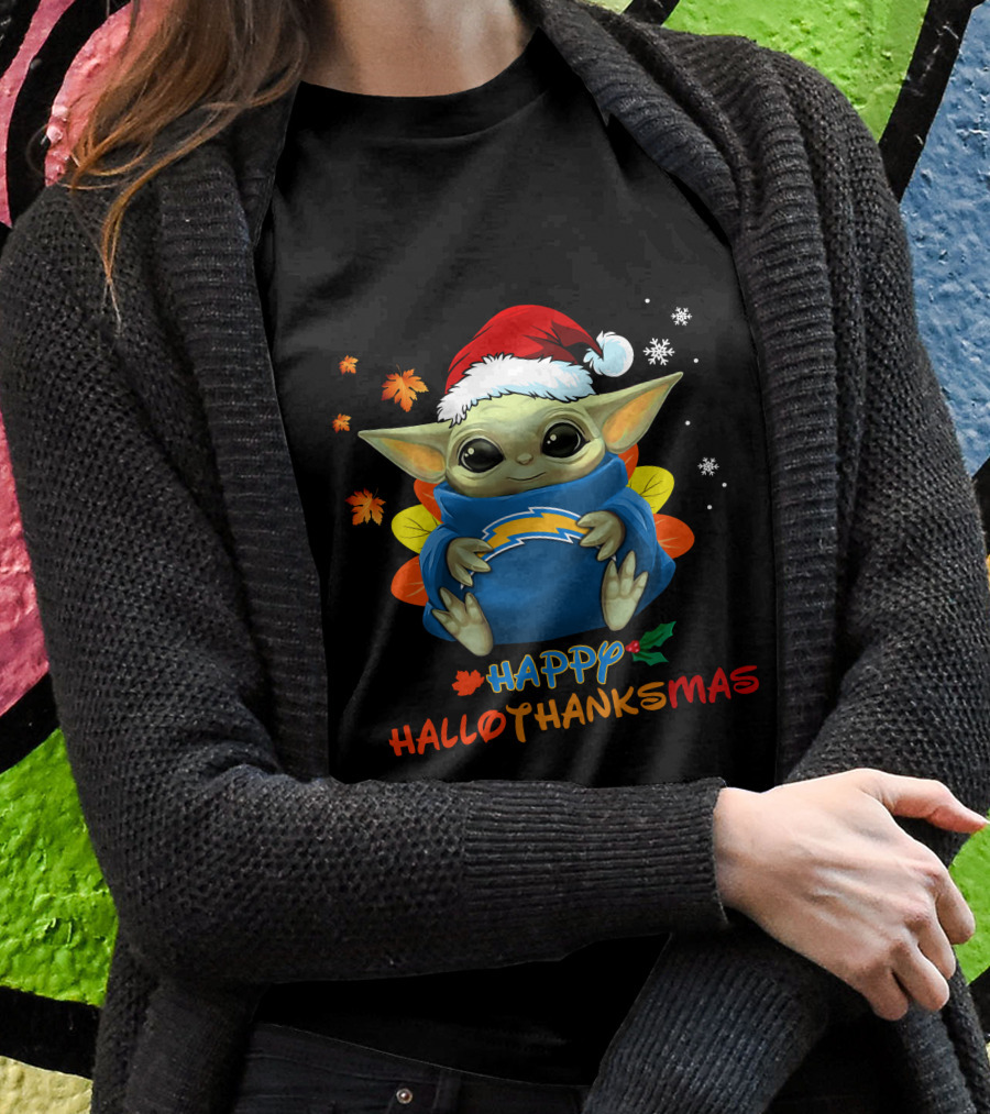 Happy Hallothanksmas Los Angeles Chargers Baby Yoda 505 L1PTT T-Shirt