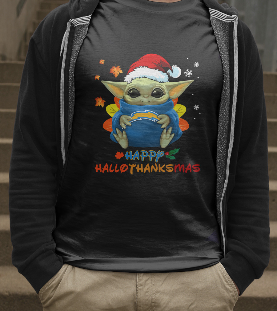 Happy Hallothanksmas Los Angeles Chargers Baby Yoda 505 L1PTT T-Shirt