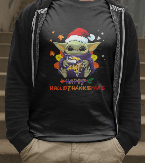 Happy Hallothanksmas Minnesota Vikings Baby Yoda 505 L1PTT T-Shirt
