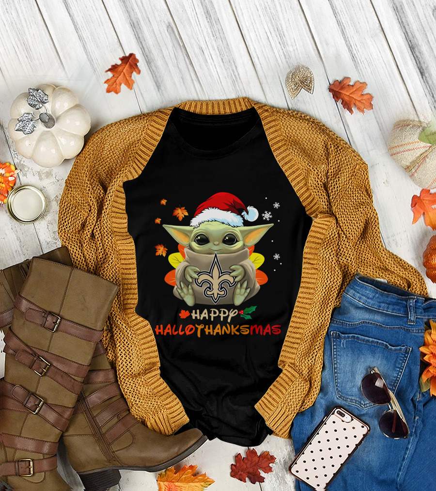 Happy Hallothanksmas New Orleans Saints Baby Yoda Holiday 505 L1PTT T-Shirt