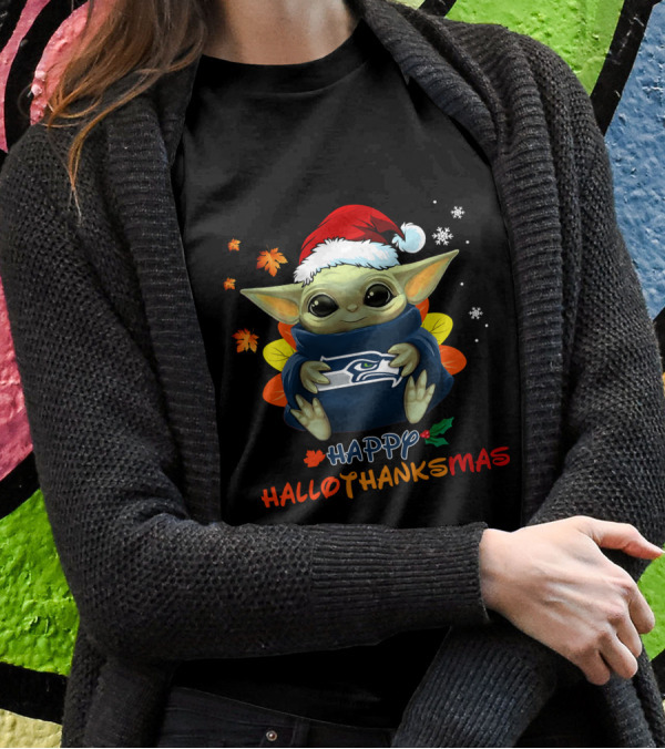 Seattle Seahawks Baby Yoda Happy Hallothanksmas 505 L1PTT T-Shirt