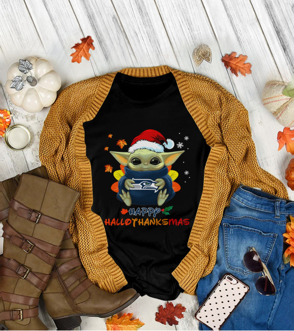 Seattle Seahawks Baby Yoda Happy Hallothanksmas 505 L1PTT T-Shirt