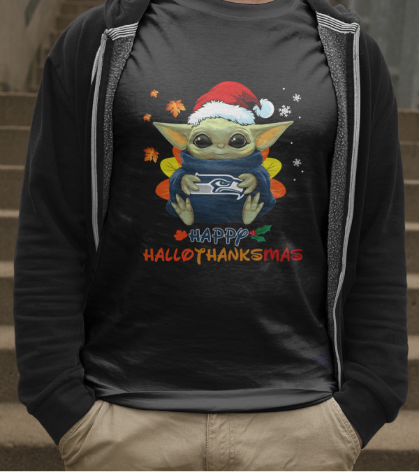 Seattle Seahawks Baby Yoda Happy Hallothanksmas 505 L1PTT T-Shirt
