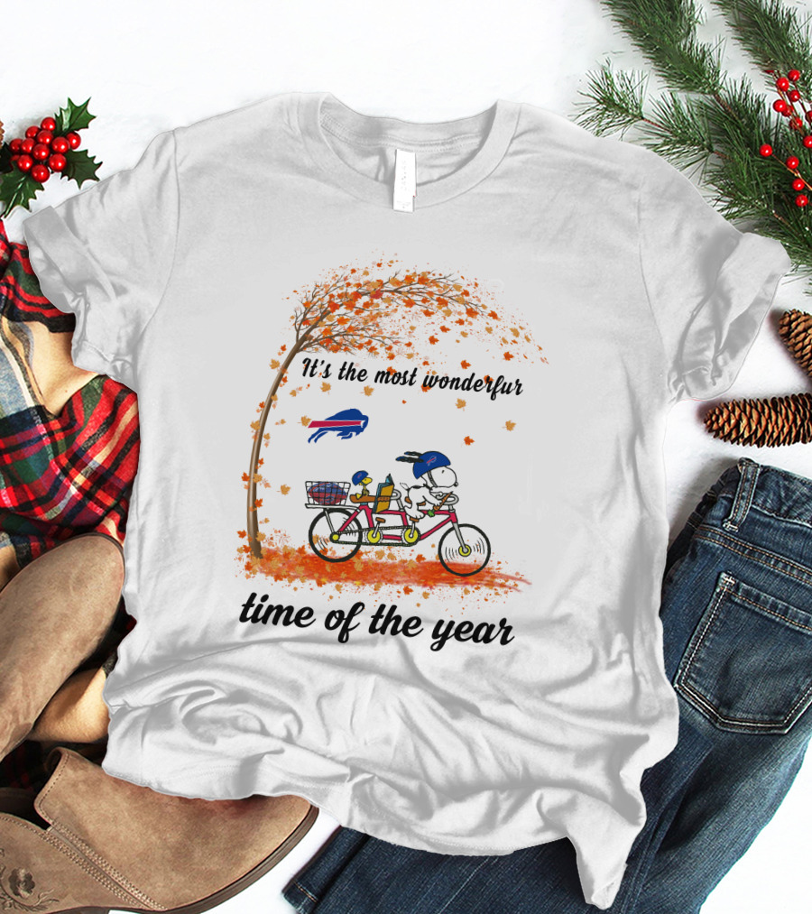 It's The Most Wonderful Time Of The Year Buffalo Bills Autumn Snoopy Tandem Bicycle T-Shirt