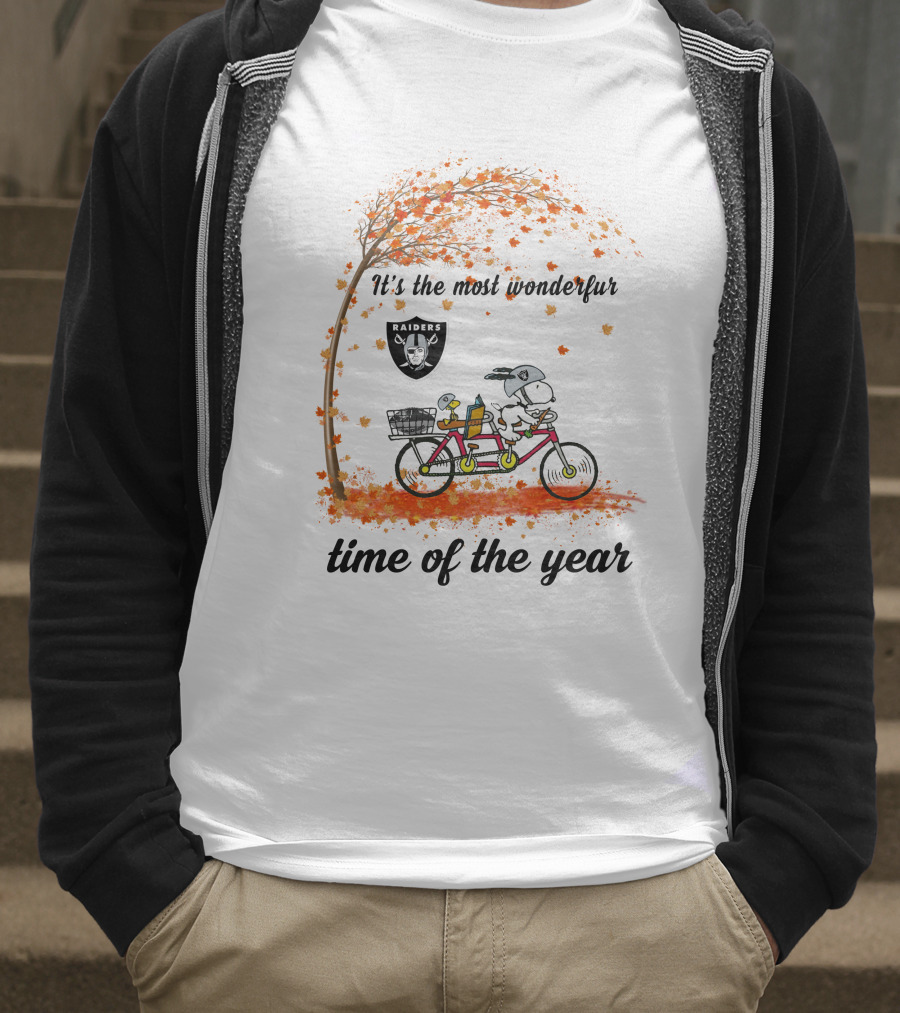 Las Vegas Raiders Autumn Bike Snoopy It's The Most Wonderful Time Of The Year T-Shirt