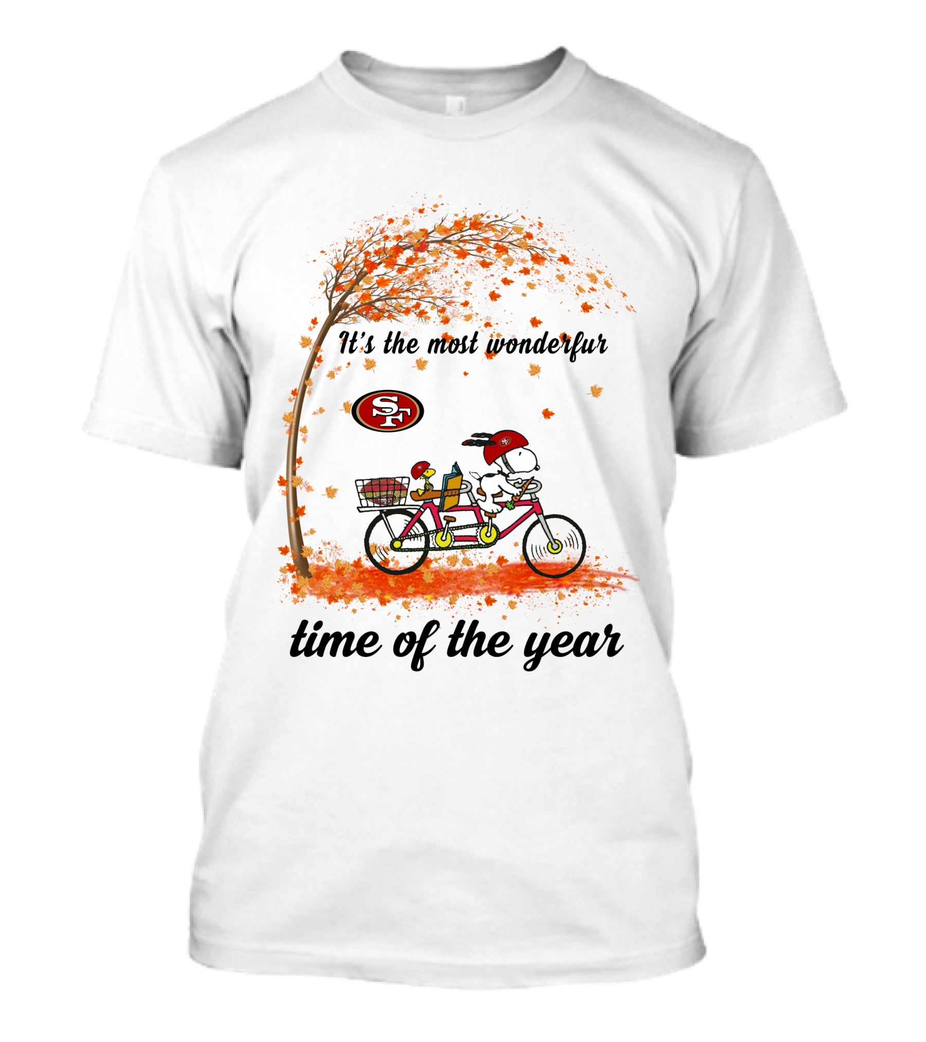 It's The Most Wonderful Time Of The Year Snoopy San Francisco 49ers Autumn Bicycle T-Shirt