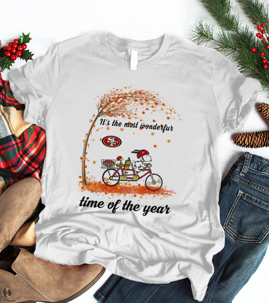 It's The Most Wonderful Time Of The Year Snoopy San Francisco 49ers Autumn Bicycle T-Shirt