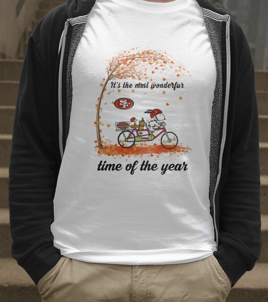 It's The Most Wonderful Time Of The Year Snoopy San Francisco 49ers Autumn Bicycle T-Shirt