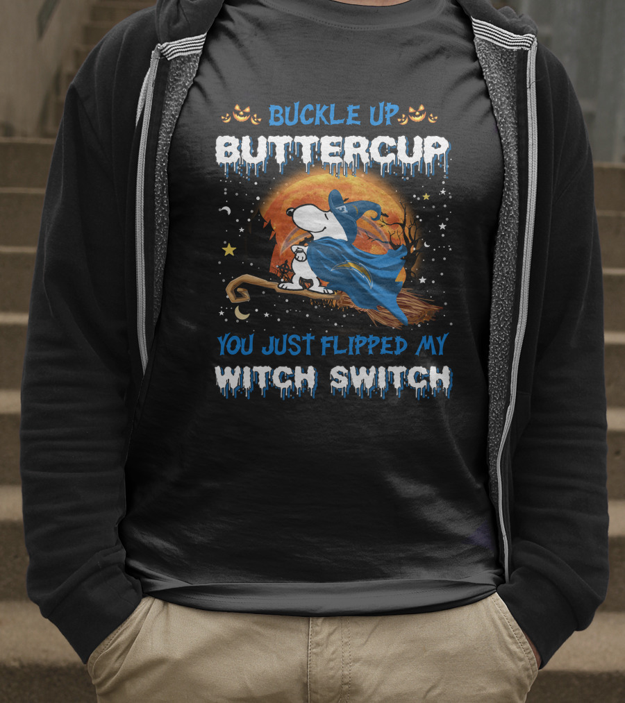 Buckle Up Buttercup You Just Flipped My Witch Switch Snoopy Los Angeles Chargers Halloween T-Shirt