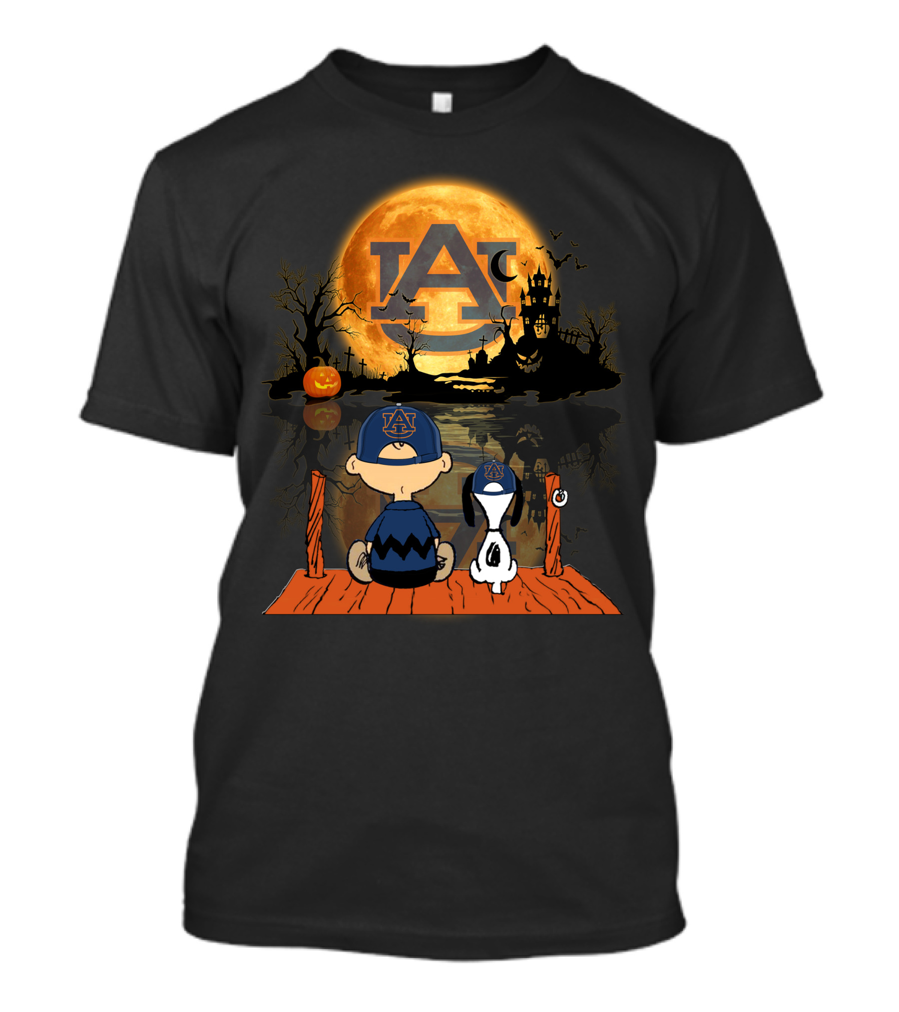 Auburn Tigers Halloween Moonlit Peanuts Reflection T-Shirt