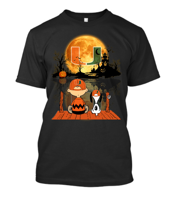 Miami Hurricanes Halloween Full Moon U Logo Charlie And Snoopy Scene 495 L1TTT T-Shirt