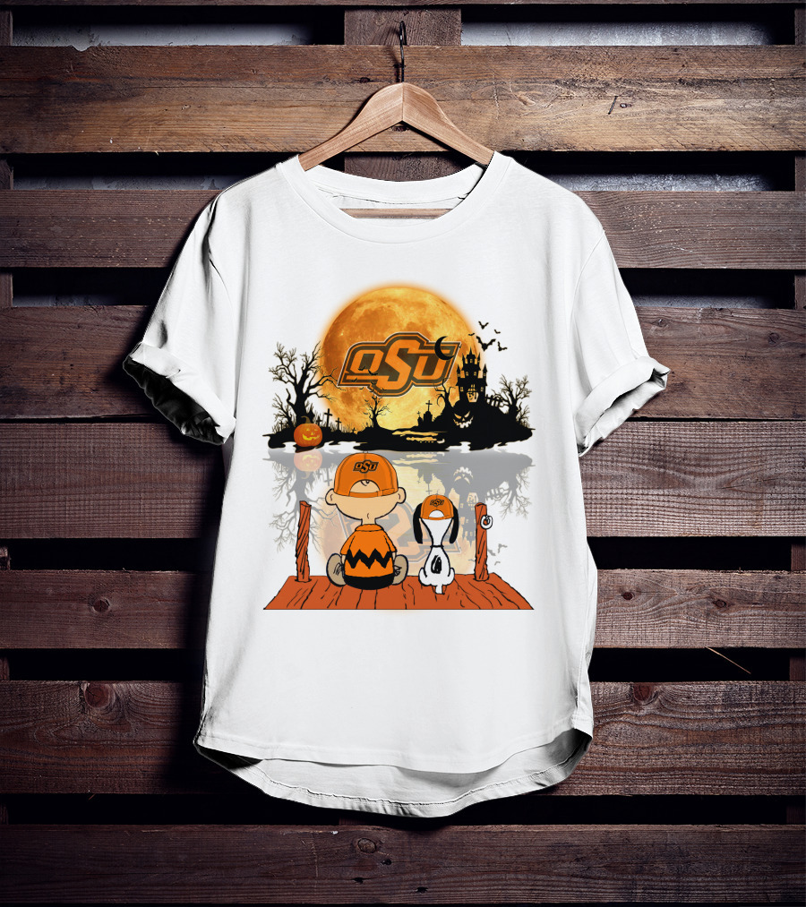 Oklahoma State Cowboys Halloween OSU Moon Charlie And Snoopy T-Shirt