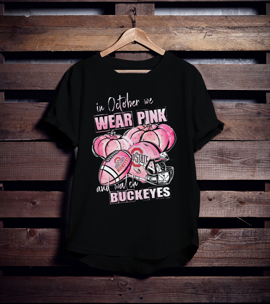 Ohio State Buckeyes In October We Wear Pink Football Helmet Pumpkins T-Shirt