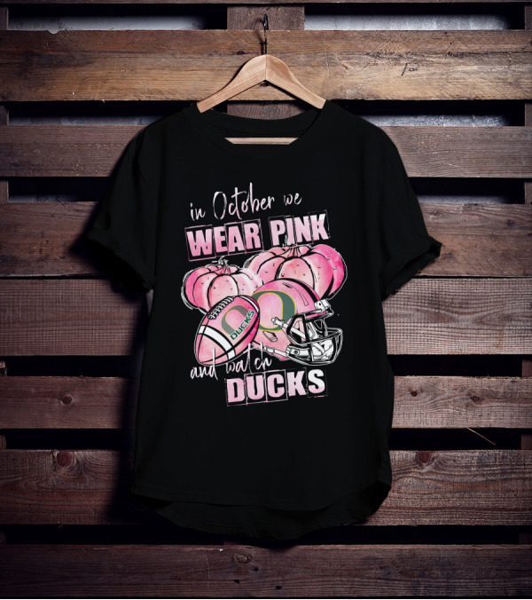 Oregon Ducks In October We Wear Pink And Watch Ducks Football Helmet Pumpkins T-Shirt