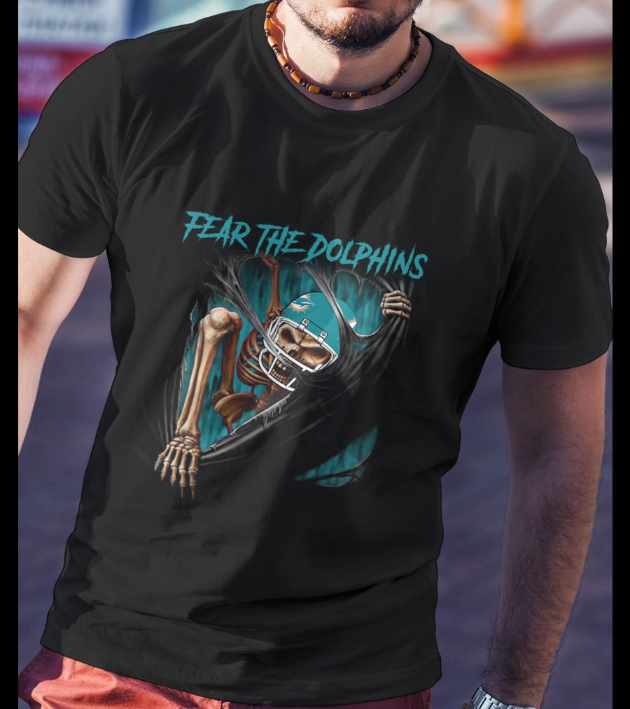 Miami Dolphins Fear The Dolphins Skeleton Football Helmet 515NFL L1MTH T-Shirt