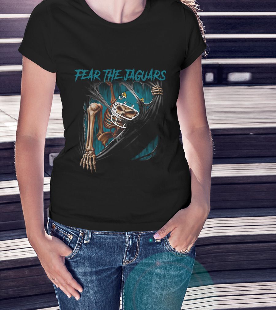 Fear The Jaguars Skeleton Breaking Through 515NFL Jacksonville Jaguars T-Shirt
