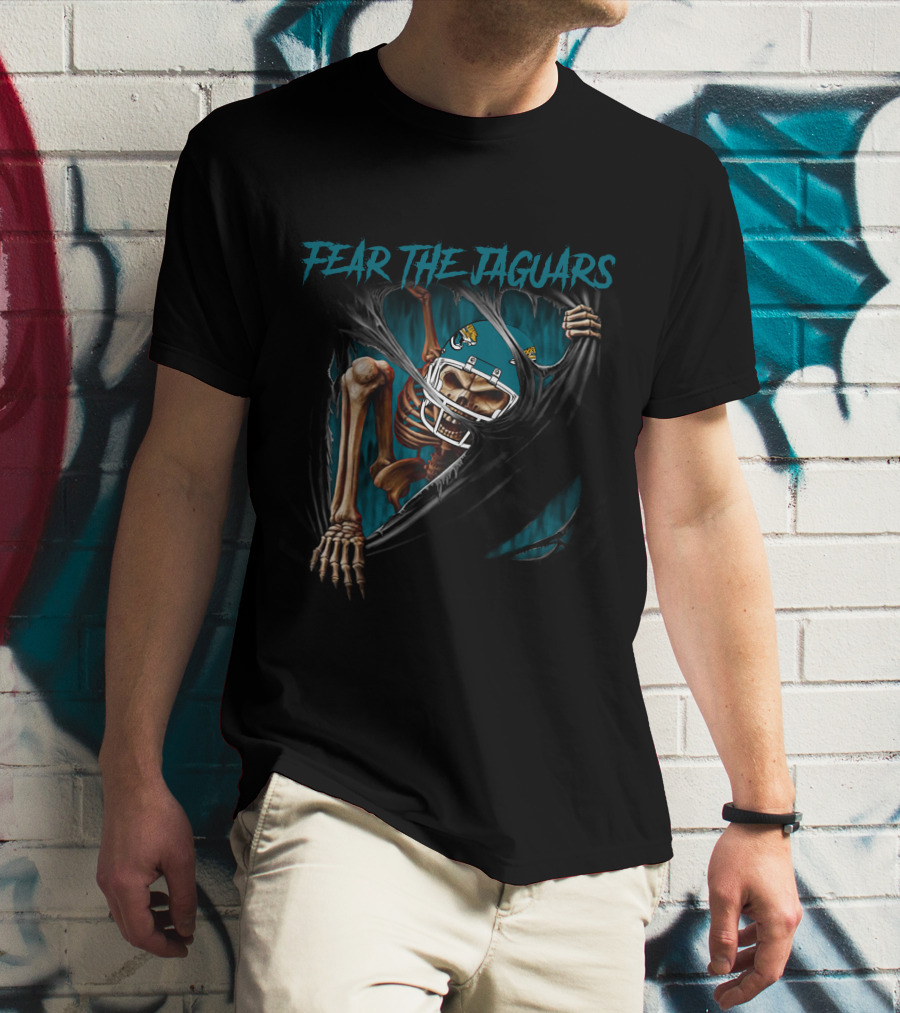 Fear The Jaguars Skeleton Breaking Through 515NFL Jacksonville Jaguars T-Shirt