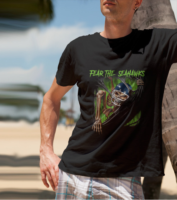 Fear The Seahawks 515NFL L1MTH Skeleton Football Helmet T-Shirt