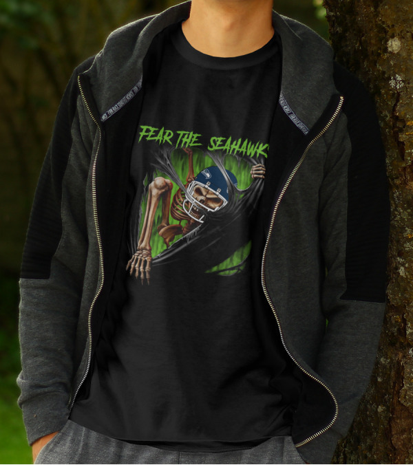 Fear The Seahawks 515NFL L1MTH Skeleton Football Helmet T-Shirt