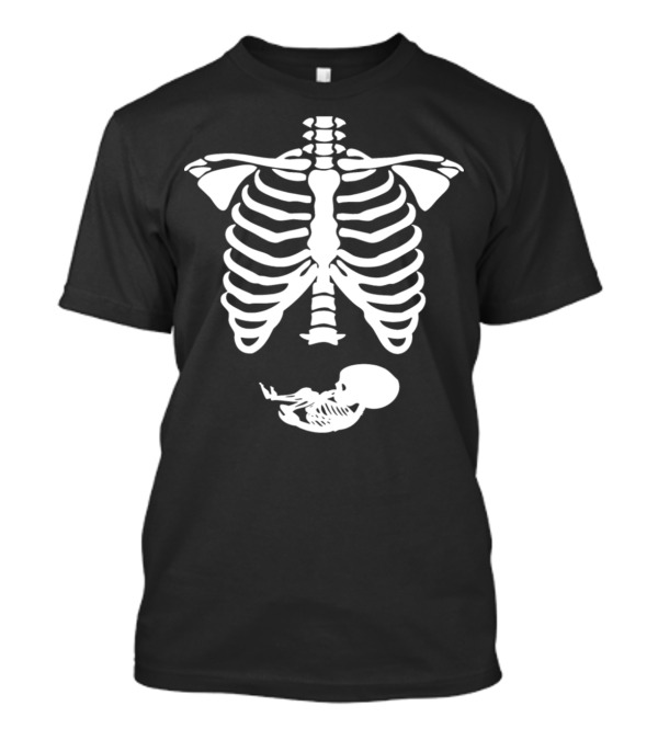 Pregnant Skeleton Ribs Bones Halloween Pregnancy Costume Baby Ribcage T-Shirt