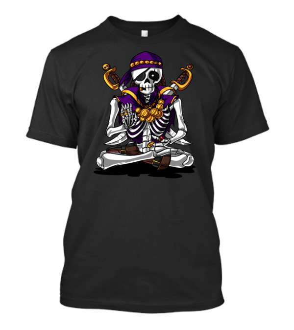 Skeleton Pirate Zen Gold Coins Meditation Pose T-Shirt