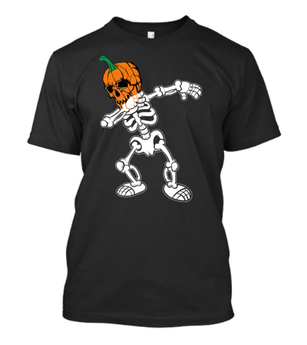 Dabbing Skeleton Pumpkin Head Halloween Kids T-Shirt