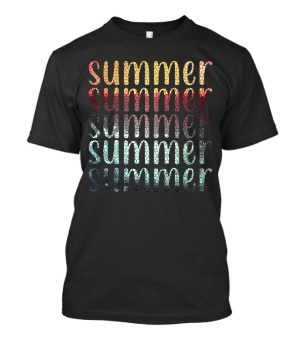 Summer Gradient Mosaic Text T-Shirt