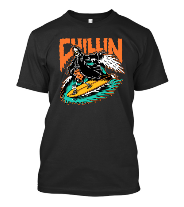 Chillin Grim Reaper Surfing On Vibrant Wave T-Shirt