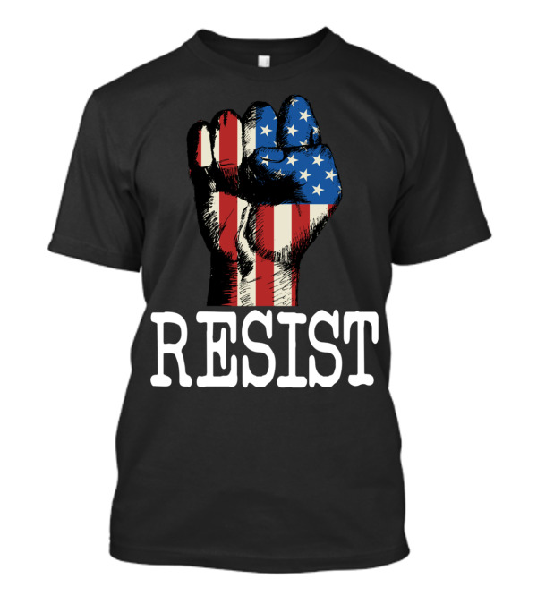Resist Anti Trump Feminist Protest American Flag Fist T-Shirt