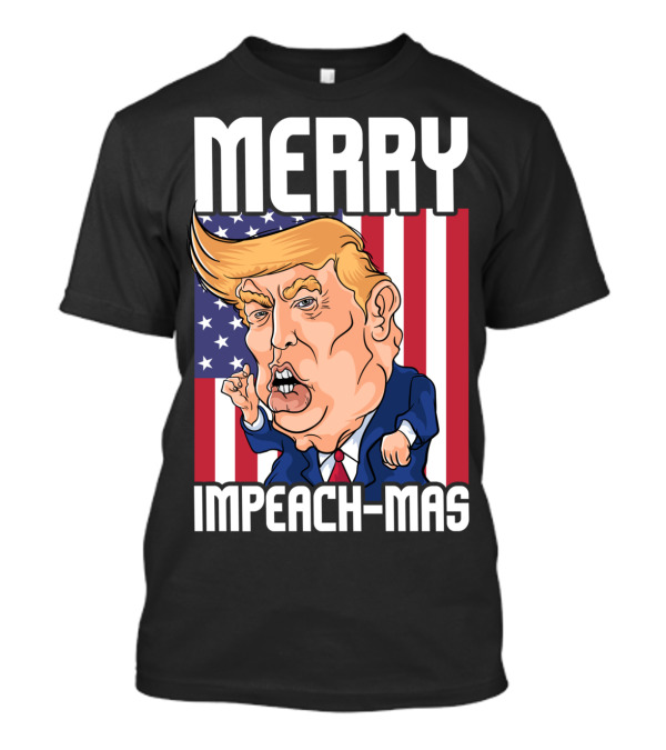 Merry Impeachmas Impeach 45 Anti Trump American Flag Caricature T-Shirt