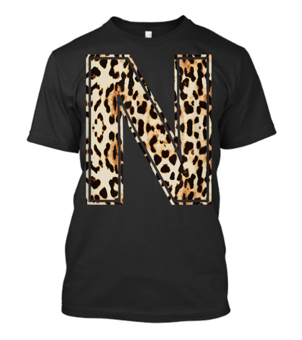 Awesome Leopard Cheetah Pattern Letter N Initial Name T-Shirt