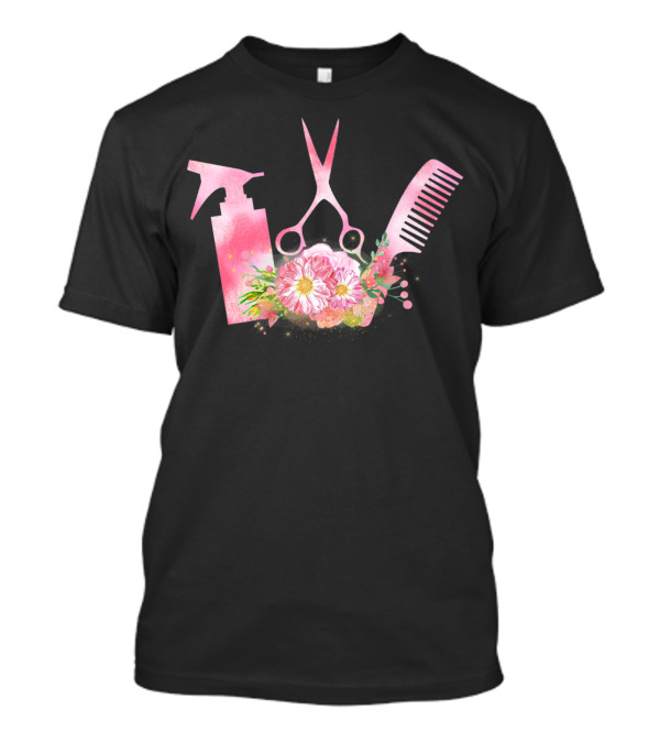 Cute Floral Spray Bottle Comb Shears Hairstylist T-Shirt